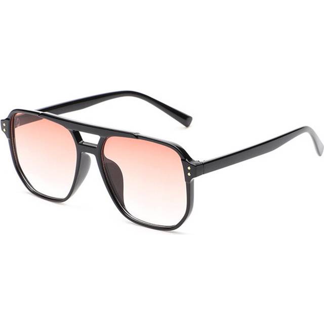 (Black red gradient, As the picture) Retro Double Bridges Square Sunglasses Women Nail Decoration Eyewear Shades