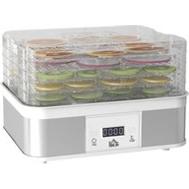 HOMCOM Food Dehydrator 5 Tier Dehydrator Machine, 245W Stainless Steel Food Dryer Machine w/ Adjustable Temperature, Timer & LCD Display Aosom UK