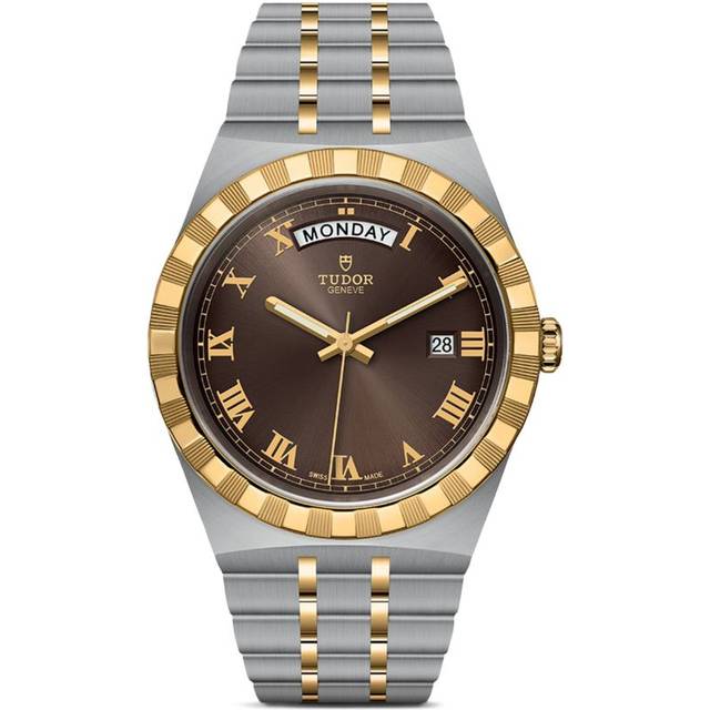 Tudor Royal Day and Date Stainless Steel and Yellow Gold Watch - Brown - 41mm