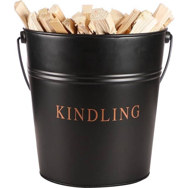 Traditional Black and Copper Fireside Coal, Log Storage and Kindling Bucket Basket - One Size