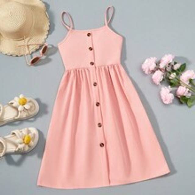 Tween Girl Fashionabla enfärgade sommaroutfits, löst sittande och andas, lämplig för dagligt bruk - Babyrosa (120,130,140,150,160)
