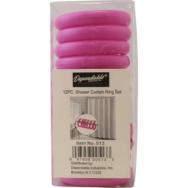12 Piece Plastic Basic Locking Round Hook Easy Gliding Shower Curtain Rings Fits All Standard Size Shower Rods (Neon Pink)