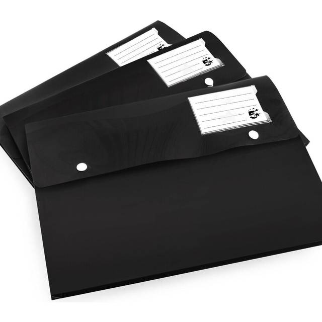 5 Star A4 Document Wallet - Polypropylene - Black - Pack of 3 - 908749