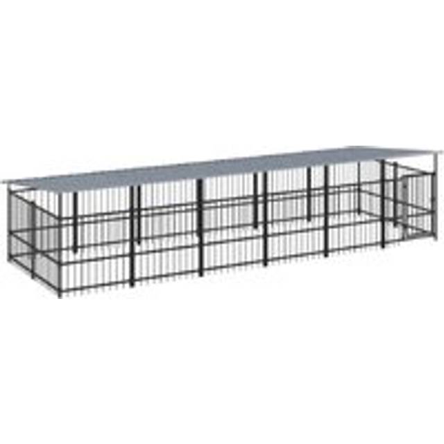 vidaXL Outdoor Dog Kennel with Roof Steel 11.26 m² - Black