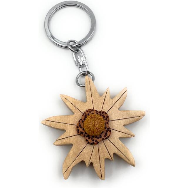 Handmade wood keychain edelweiss flower bavaria oktoberfest alps plant