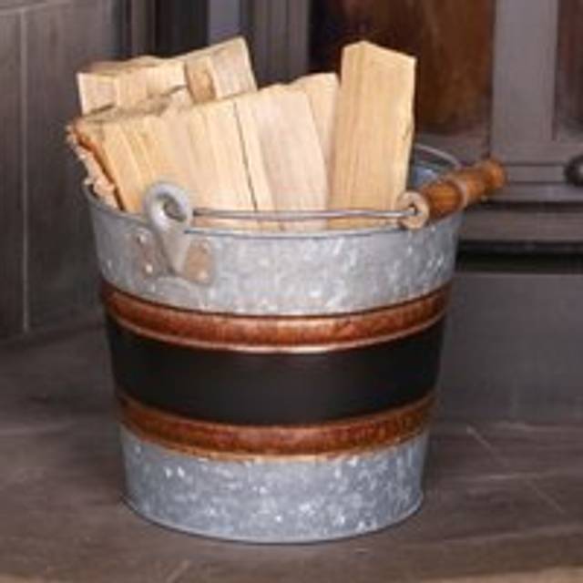 Vintage Style Kindling Bucket 8L Fireside Log Basket Fireside Accessory Log Store Recycled Iron Firewood Log Storage Bucket - Silver - One Size