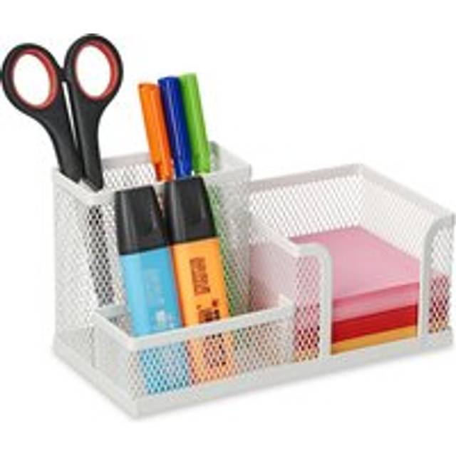 Relaxdays - Desk Organiser, 3 Compartments, Mesh Design, h x w x d: 10 x 18.5 x 9.5 cm, Metal, White