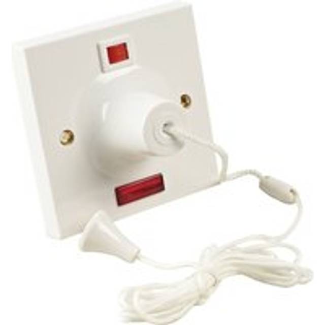 MK 50A Double Pole Pull Cord Ceiling Switch with Neon - White
