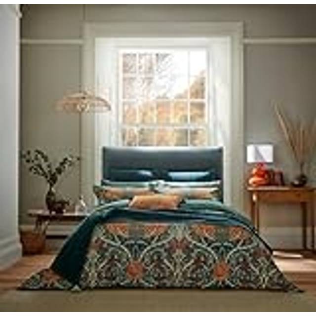 Morris & Co Honeysuckle & Tulip Kingsize Duvet Cover Set, Mulberry & Teal