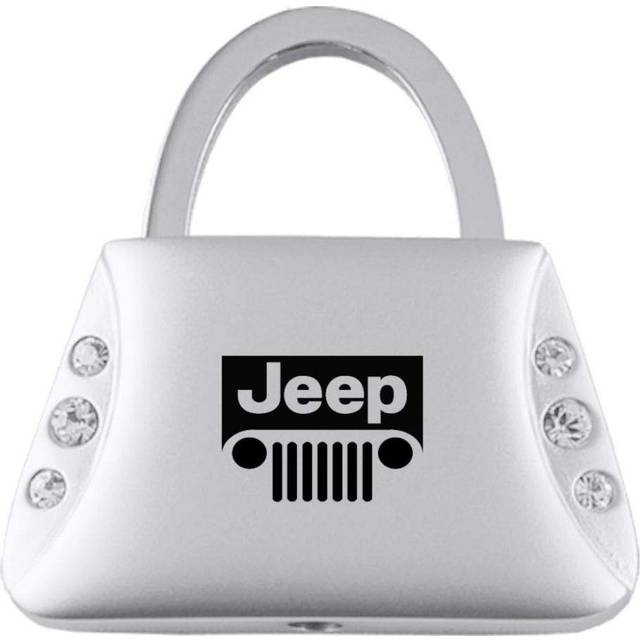 Jeep Grille Logo Metal Purse Shape Crystal Diamond Bling Key Chain Rin