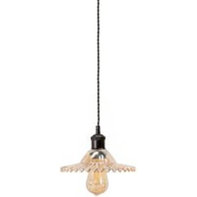 Lucrezia Pendant Light with Frilled Glass Shade and LED Bulb - Amber - 9 inches