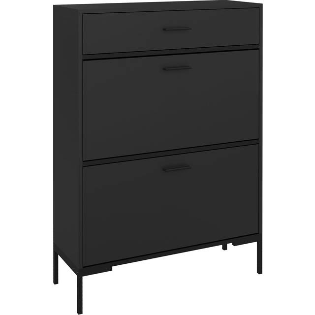 HOMCOM Shoe Storage Cupboard with 2 Flip Doors and Sliding out Drawer - Black | TJ Hughes