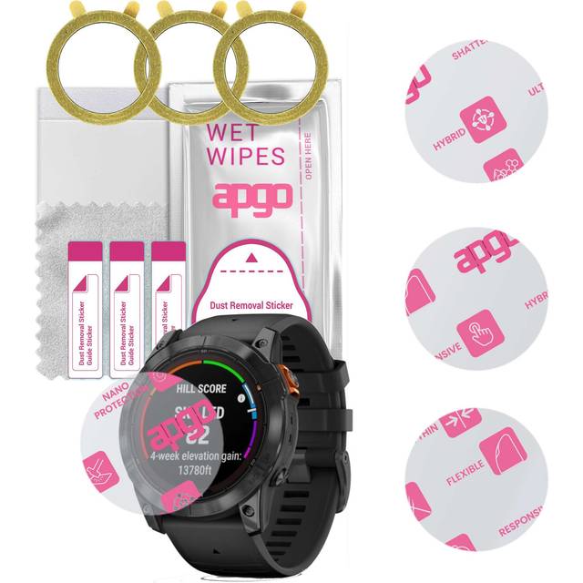 3x apgo Ultra-Clear Hybrid protective glass compatible with Garmin Fenix 7X Pro, flexible nano glass, great replacement for tempered glass, scratch-re