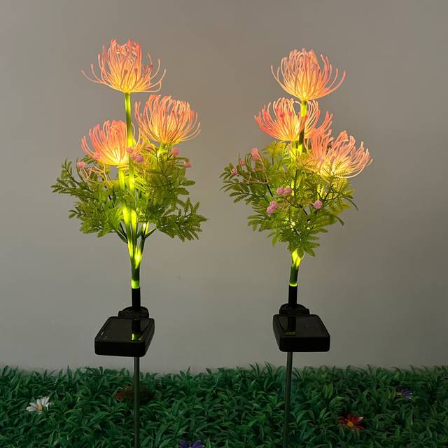 (2 Pack Of 3 Higan Flower Pink) 2pcs Solar 3 Heads Outside Flower Lights, Yard Garden Pathway Decorative Lights