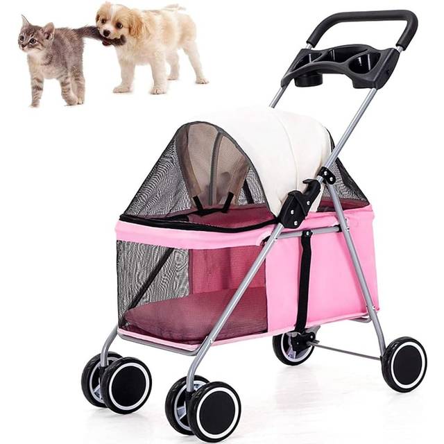 4 hundvagn för hundar och katter, hopfällbar hundvagn, hundjoggare buggy kattvagn, husdjurstransportvagn, upp till 15 kg,Pink