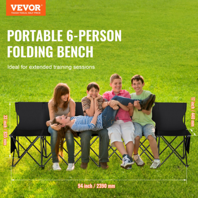 Vevor - Portable Folding Bench, 6 Seats Foldable Sideline Bench, Outdoor Camping Bench Chair with Carry Bag & Backrest, Team Sport Sideline Bench for