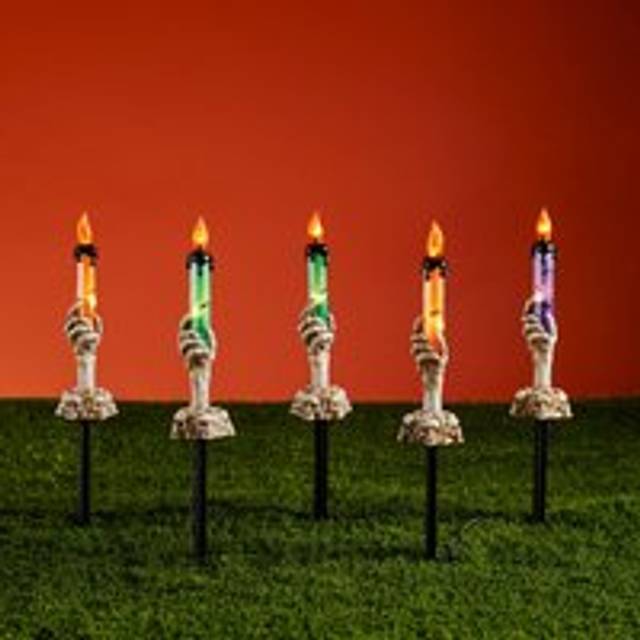 5 Skeleton Candle Garden Stake Lights - Warm White