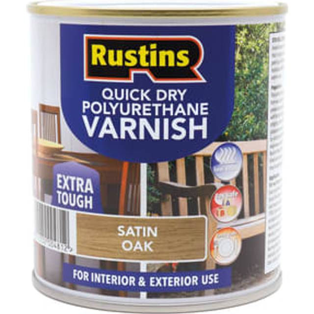 Rustins Quick Dry Poly Satin Varnish - Oak - 500ml - Coloured Liquid