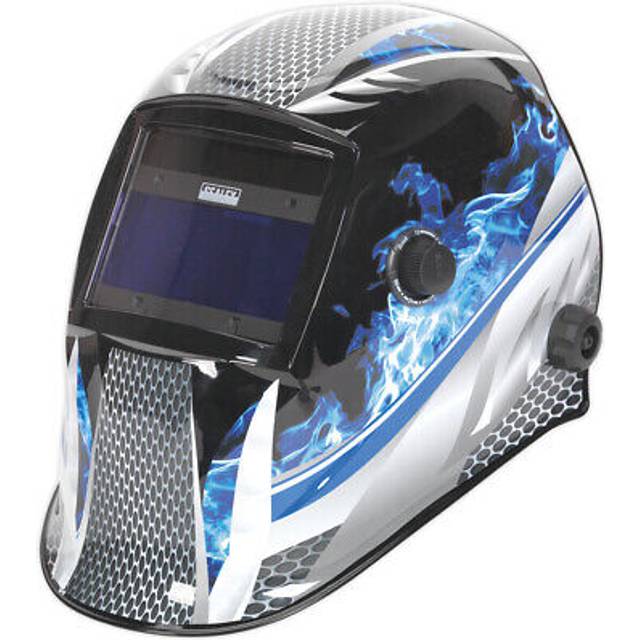 Flame Auto Darkening Welding Helmet - Adjustable Shade Knob - Grinding Function