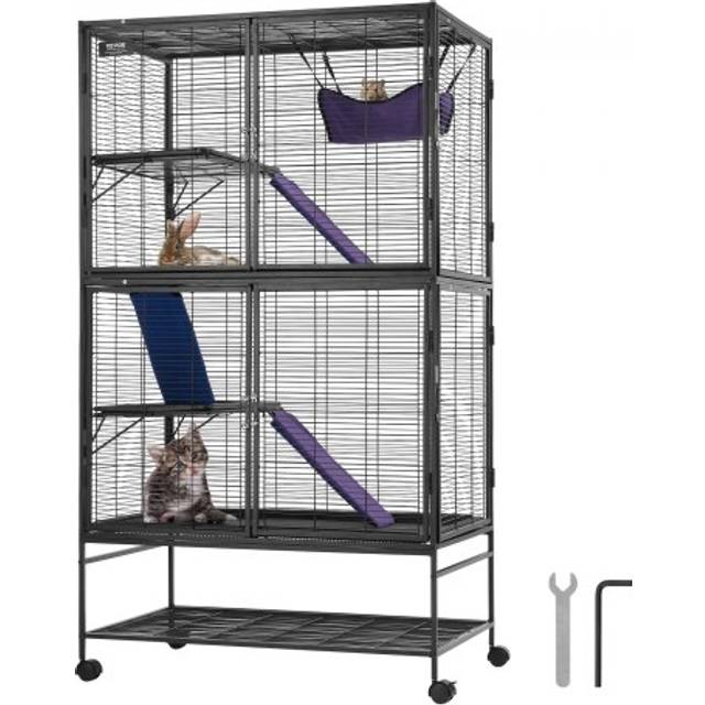 Vevor 64.6" metal small animal cage 4-tier rolling ferret cage with tray 3 ramps