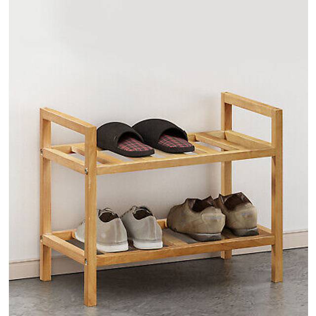 Shoe rack, stackable wooden shelf, wide organiser, 2-tier storage shelf unit