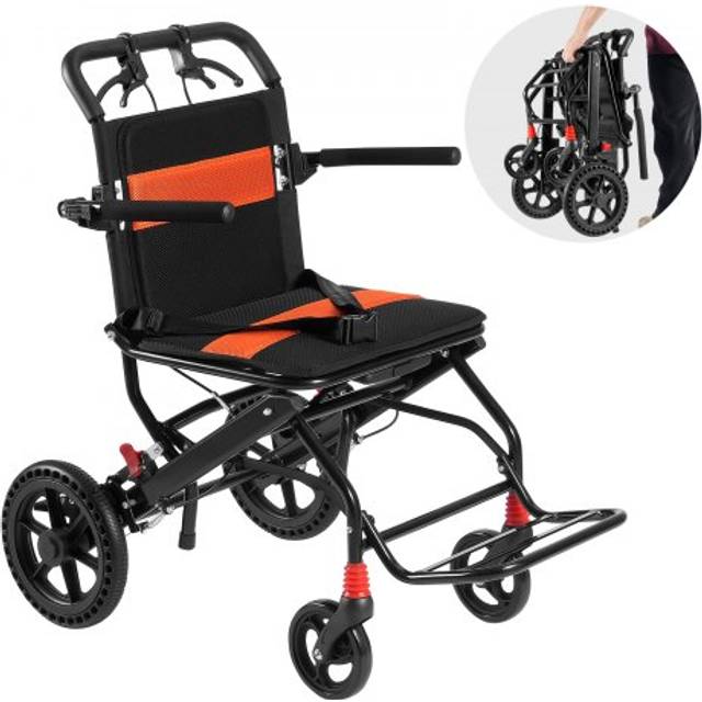 Wheelchair, Aluminum Alloy Ultra-Lightweight Transport Chair for Adults, Foldable Wheelchair with Flip-Back Desk-Length Arms, Self-locking Brake,