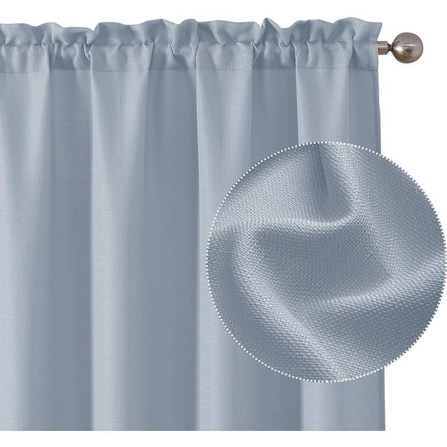 Chyhomenyc Bennet Aqua Blue Curtains 45 Inch Length 2 Panels  Faux Linen Textured Semi Sheer Light Filtering Soft Airy Rod Pocket Window Treatment Dra