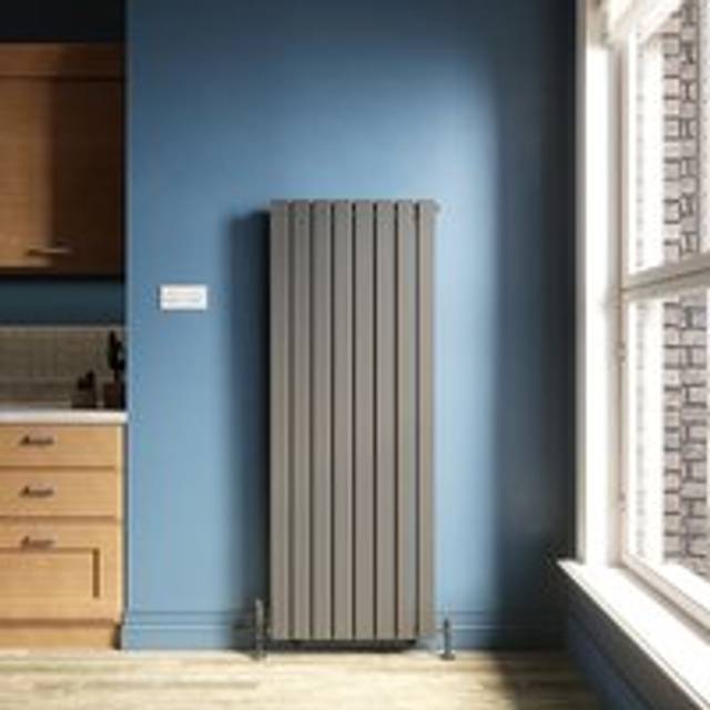 Elegant - Anthracite Steel Radiator 1600x608mm Vertical Double Flat Panel + Chrome Thermostatic Radiator Valves