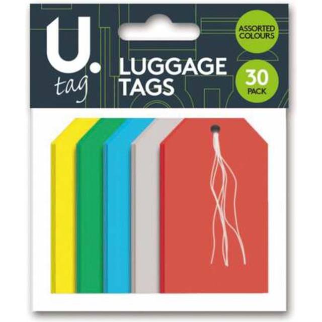 30 luggage labels mixed colour 135 x 75mm - pack plain large writing tags string