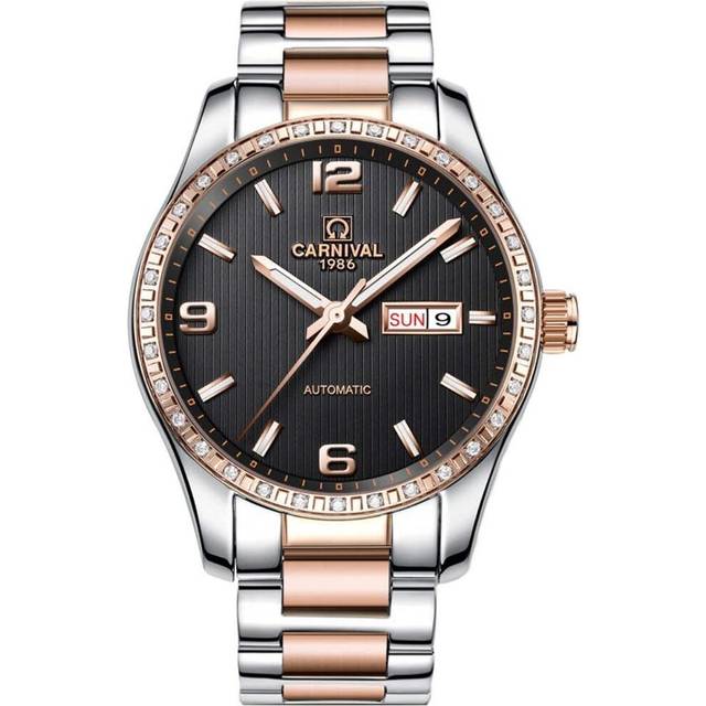 VEANXIN Business Watch Men's Self Winding Mechanical Calendar Luminous Two Tone Stainless Steel Waterproof Watch