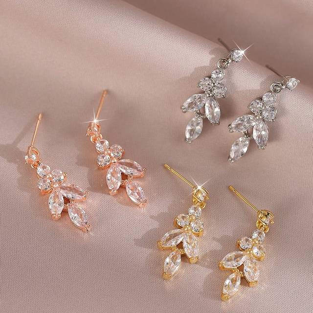 SHEIN 1 Pair Luxury Wheat Ear Leaf CZ Dangle Earrings For Women Girl Crystal Drop Earrings Travel Daily Commute Party Jewelry Gift