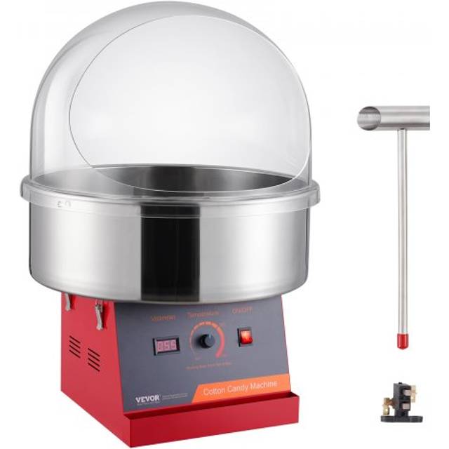 VEVOR elektrisk sockervaddsmaskin, 1000 W Candy Floss Maker, kommersiell sockervaddsmaskin med lock, skål i rostfritt stål och sockerskopa, perfekt för hemmabarns födelsedag, familjefest (röd)