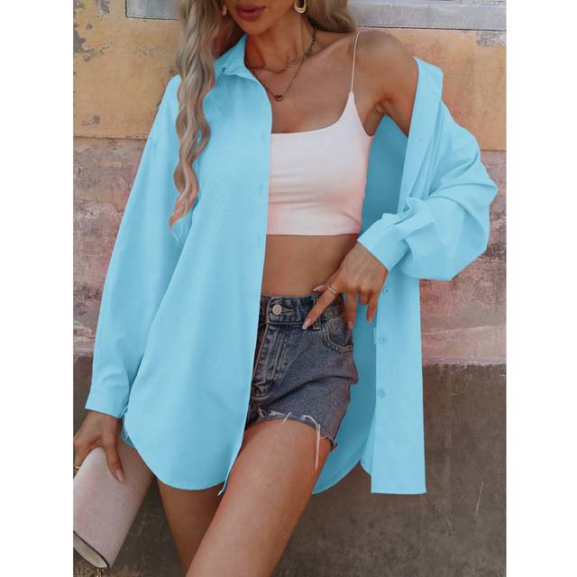 SHEIN Women&#39;s Solid Long Sleeve Loose Casual Office Blouse, Spring & Summer Women Shirt