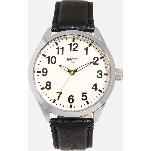 Regal herrklocka - svart band, silver/beige, 45mm
