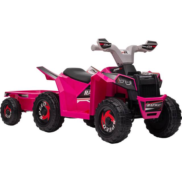 HOMCOM Electric Quad Bike - 6V Kids Ride-On ATV with Back Trailer - Pink | TJ Hughes Black