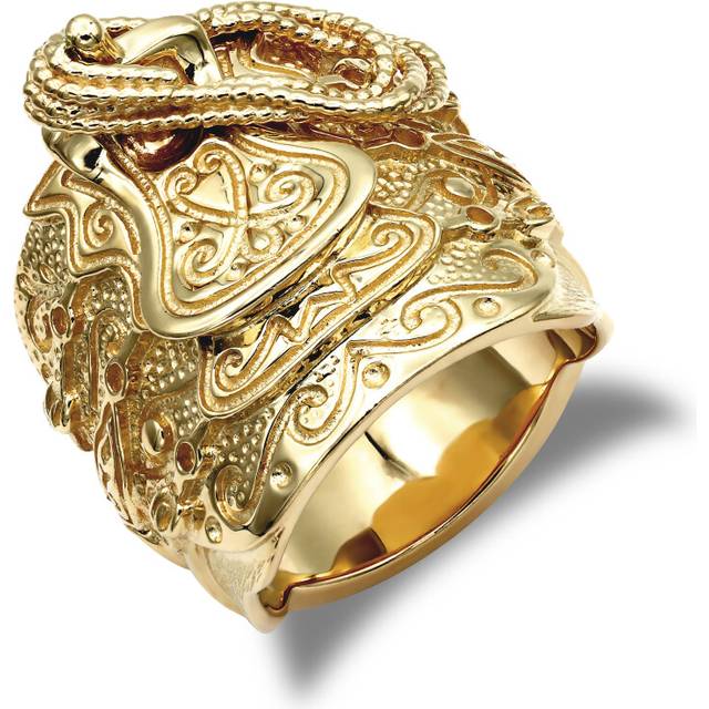(T) Jewelco London Men's Solid 9ct Yellow Gold Horse Saddle Rope Ring - JRN054