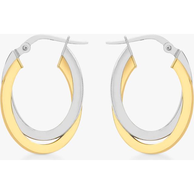 IBB 18ct Two-Tone Gold Oval Crossover Creole Hoop Earrings, Gold/Silver
