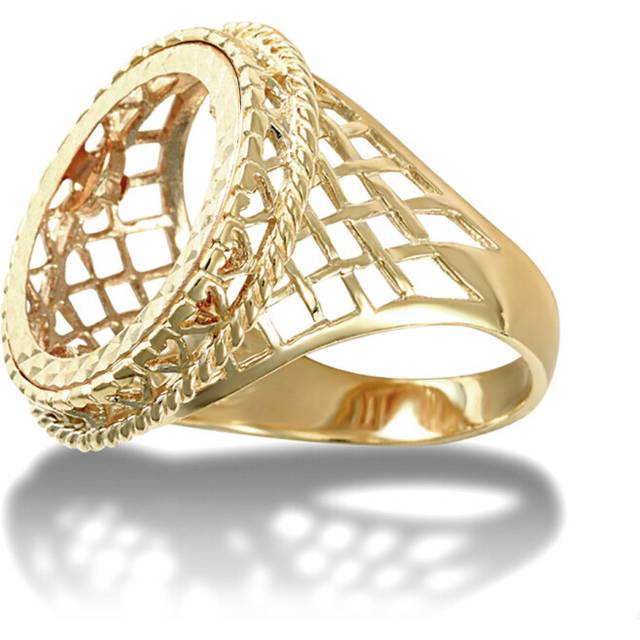 (Z) Jewelco London Men&#39;s Solid 9ct Yellow Gold Rope Edge Basket Half Sovereign Mount Ring - JRN169-H