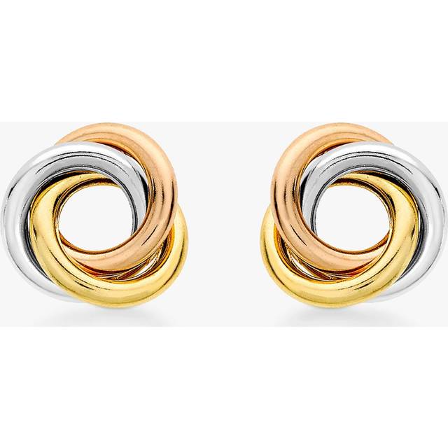 IBB 18ct White, Yellow and Rose Gold Trinity Knot Stud Earrings, Multi