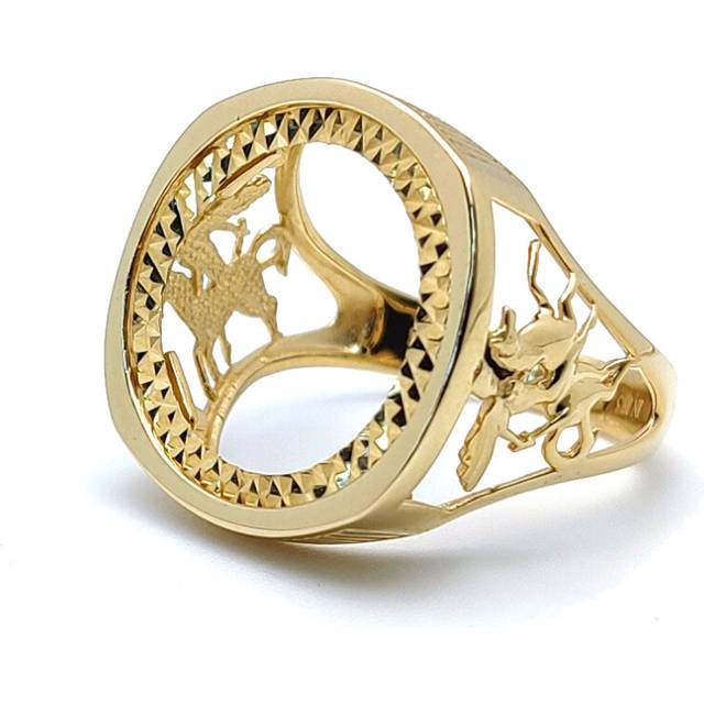 (O) Jewelco London Men's Solid 9ct Yellow Gold St George Dragon Slayer Half Sovereign Mount Ring - JRN176-H