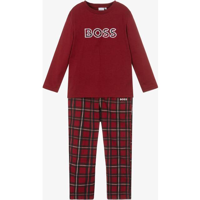 HUGO BOSS Kids' Logo Check Pyjamas, Brown