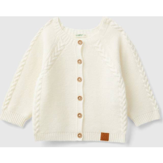 Benetton Girls Cream Kids Logo-patch Button-down Wool and Cashmere-blend Cardigan 1-18 Months 1-3 - CREAM