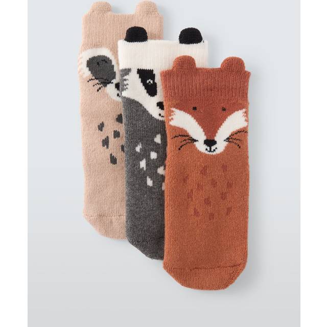 John Lewis Baby Organic Cotton Animal Print Socks, Pack of 3, Multi