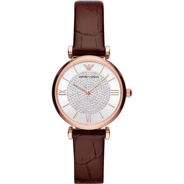 Emporio Armani WoMens Brown Steel and Leather Quartz Watch - Bordo - One Size