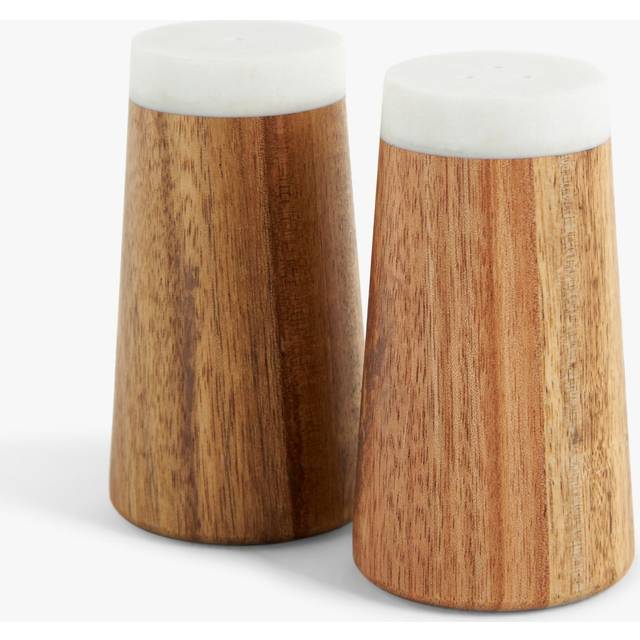 John Lewis Acacia Wood & Marble Salt & Pepper Shaker Set, Natural/White
