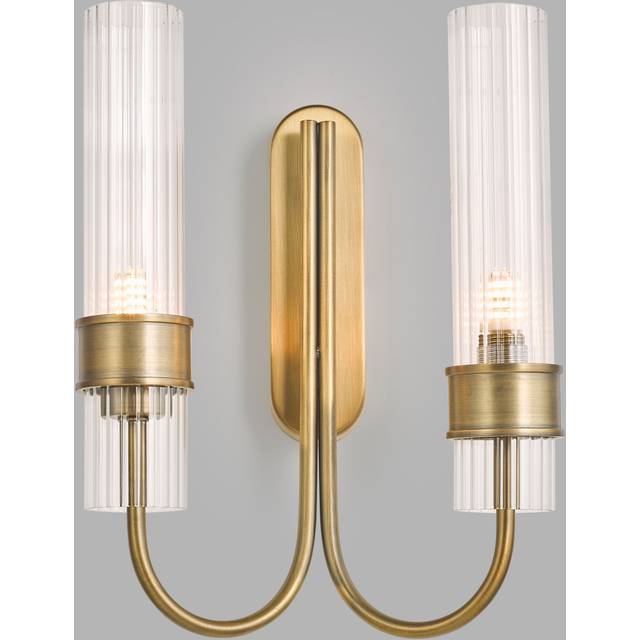 John Lewis Fluted Glass 2 Arm Wall Light, Brass