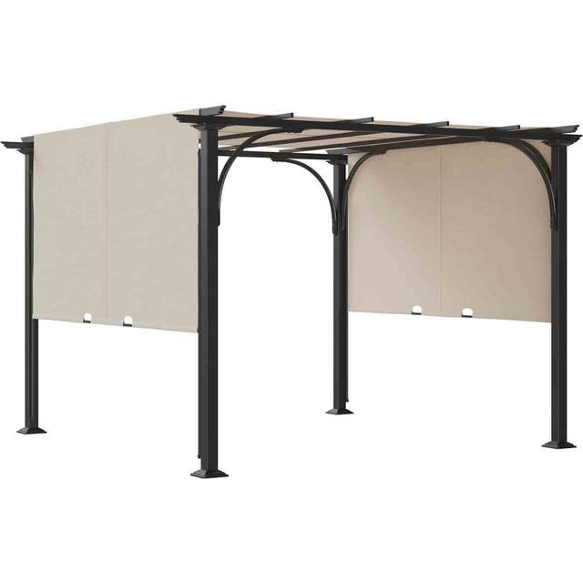 Outsunny Outdoor Retractable Pergola Garden Sun Shade Patio Canopy Shelter, Yellow