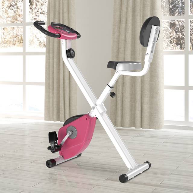 Magnetic Resistance Exercise Bike Foldable w/ LCD Monitor Adjustable Seat Heart Rate Monitors Food Straps Foot Pads Home Office Fitness Training Worko