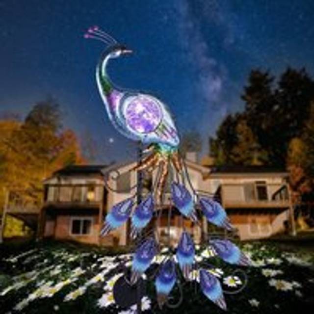 Solar Metal Peacock Garden Decorative Lights - Purple - One Size
