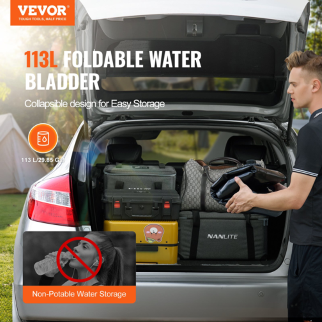 VEVOR 113 L/29.85 Gal Water Storage Bladder, Portable RV Water Tank, 1000D PVC Collapsible Water Storage Containers, Soft Water Bag, Water Bladder,